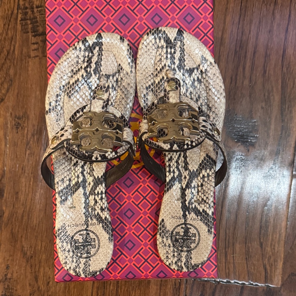 Tory Burch Miller Snakeskin Sandals size 8.5 Mint Condition
